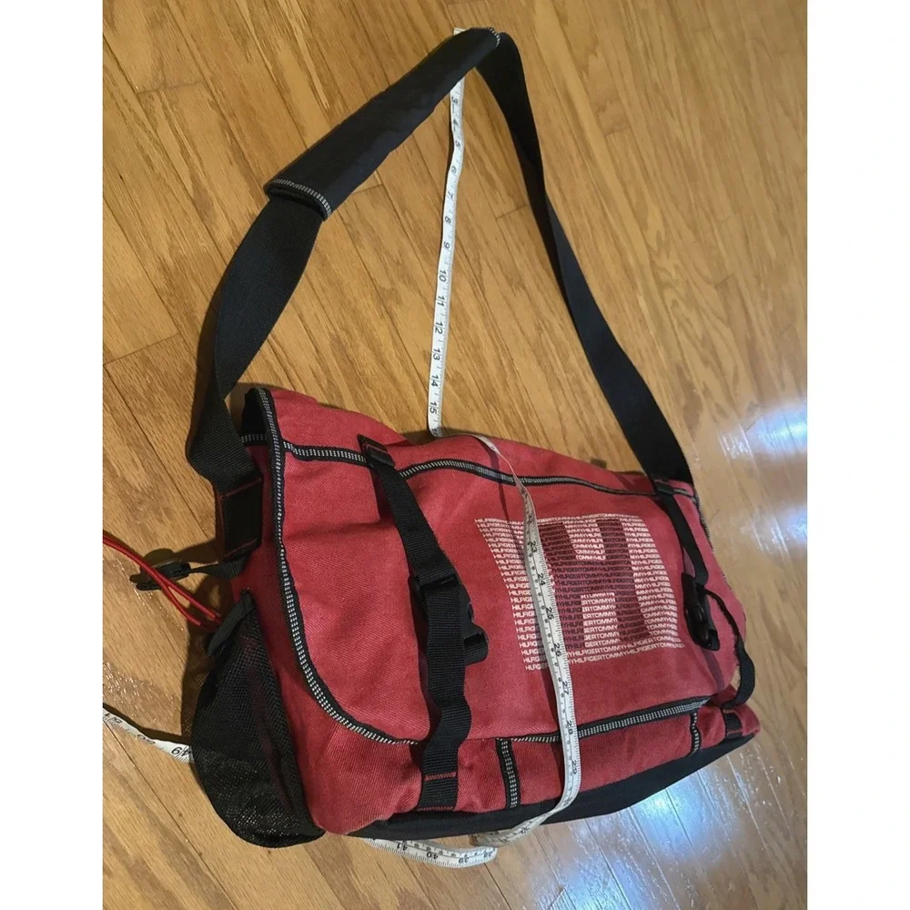 VTG 90's Tommy Hilfiger Big H Spell Out Red Duffel Bag Travel Gym 20x12x8